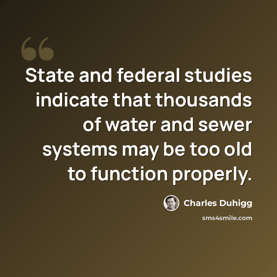 “State and federal studies indicate that thousands of water and sewer systems may be too old to function properly.” quote by Charles Duhigg