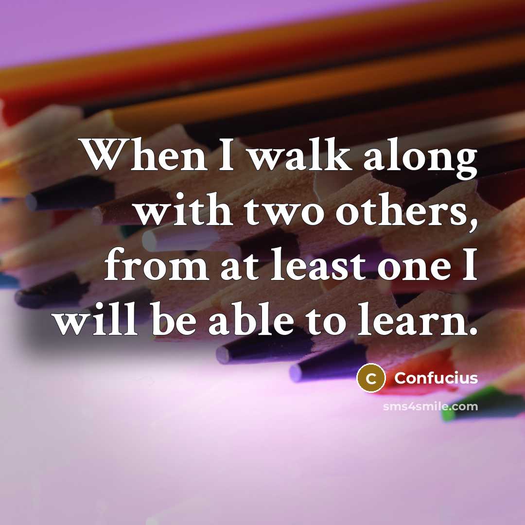 “When I walk along with two others, from at least one I will be able to learn.” quote by Confucius