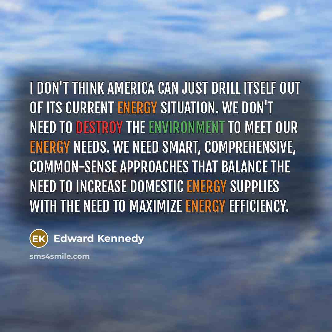 “I don't think America can just drill itself out of its current energy situation. We don't need to destroy the environment to meet our energy needs. We need smart, comprehensive, common-sense approaches that balance the need to increase domestic energy supplies with the need to maximize energy…” quote by Edward Kennedy