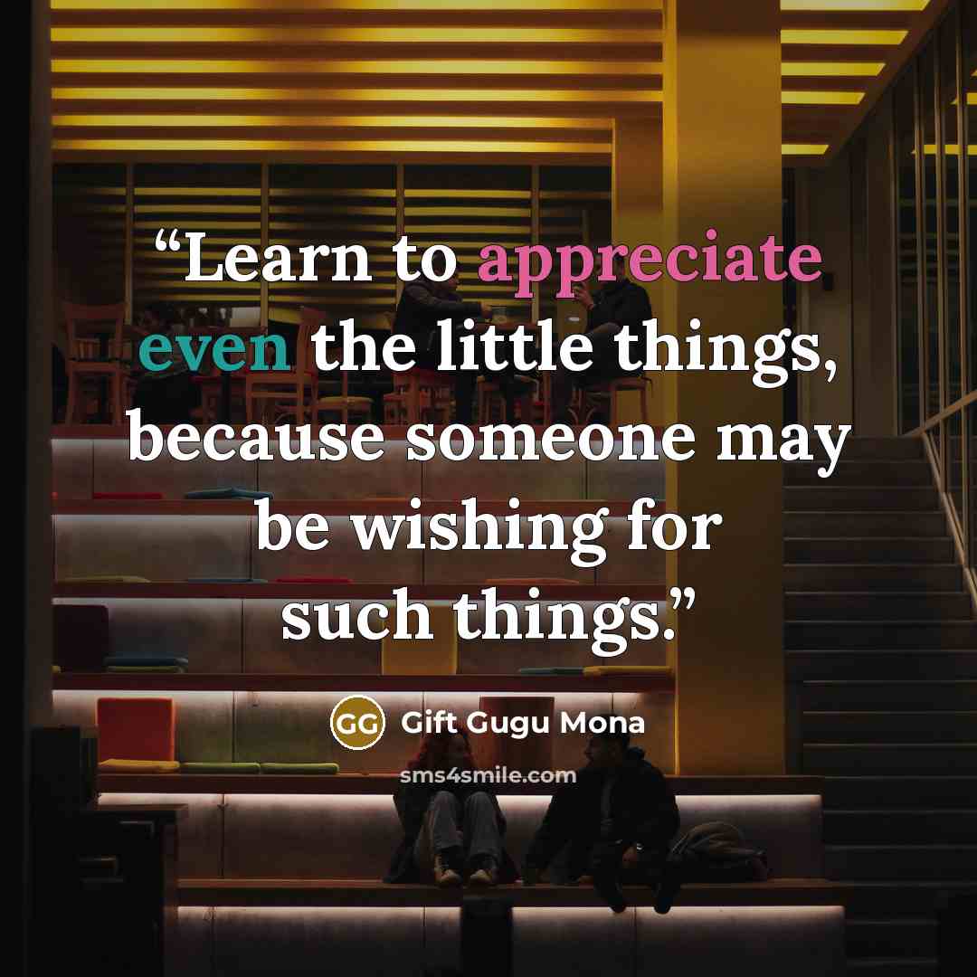 “Learn to appreciate even the little things, because someone may be wishing for such things.” quote by Gift Gugu Mona