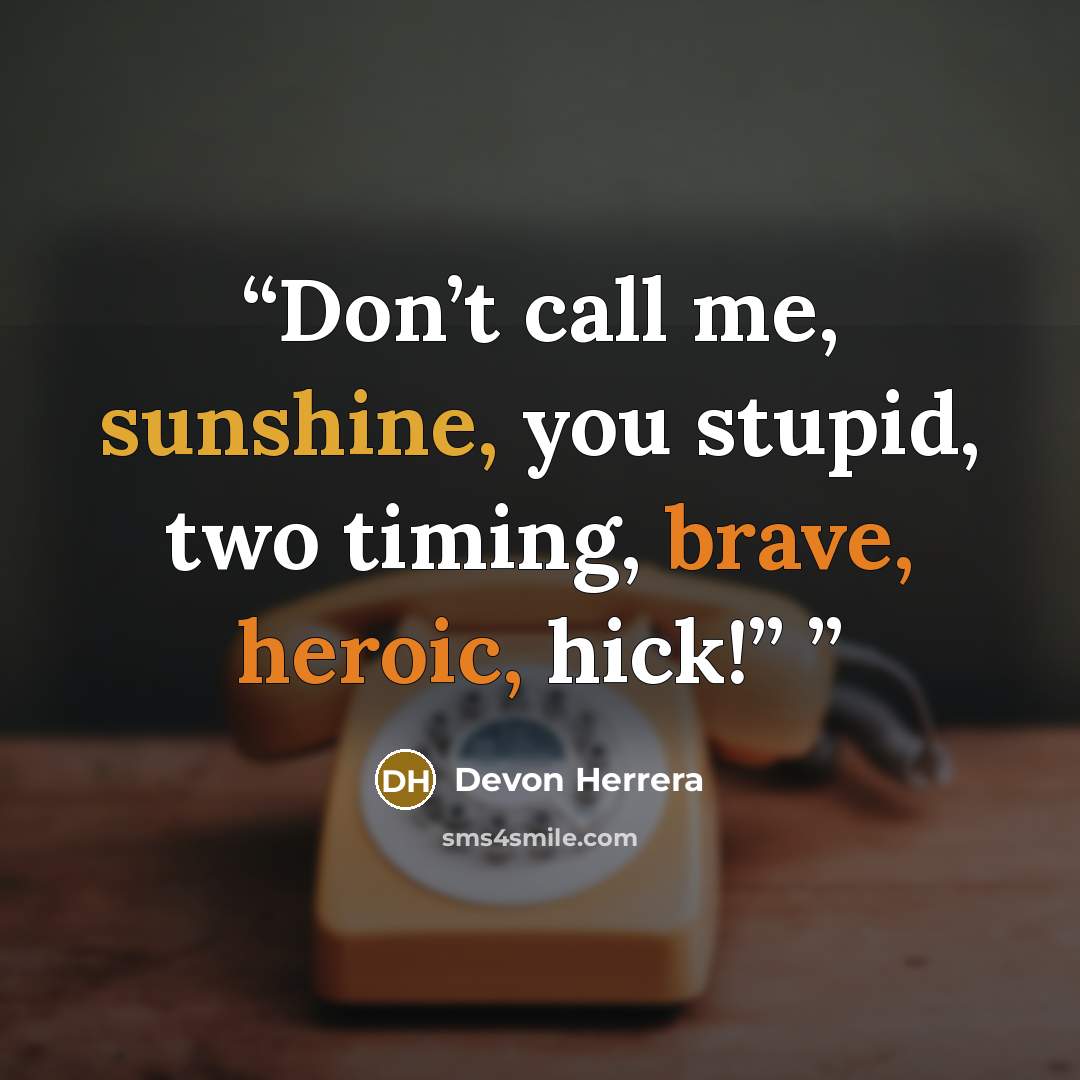 “Don’t call me, sunshine, you stupid, two timing, brave, heroic, hick!”” quote by Devon Herrera