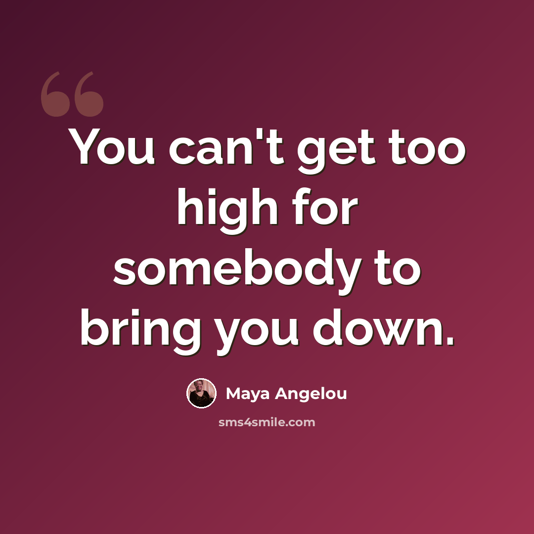“You can't get too high for somebody to bring you down.” quote by Maya Angelou