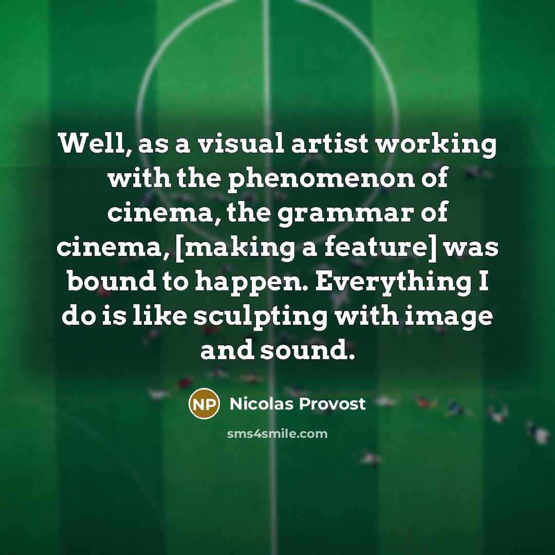 “Well, as a visual artist working with the phenomenon of cinema, the grammar of cinema, [making a feature] was bound to happen. Everything I do is like sculpting with image and sound.” quote by Nicolas Provost