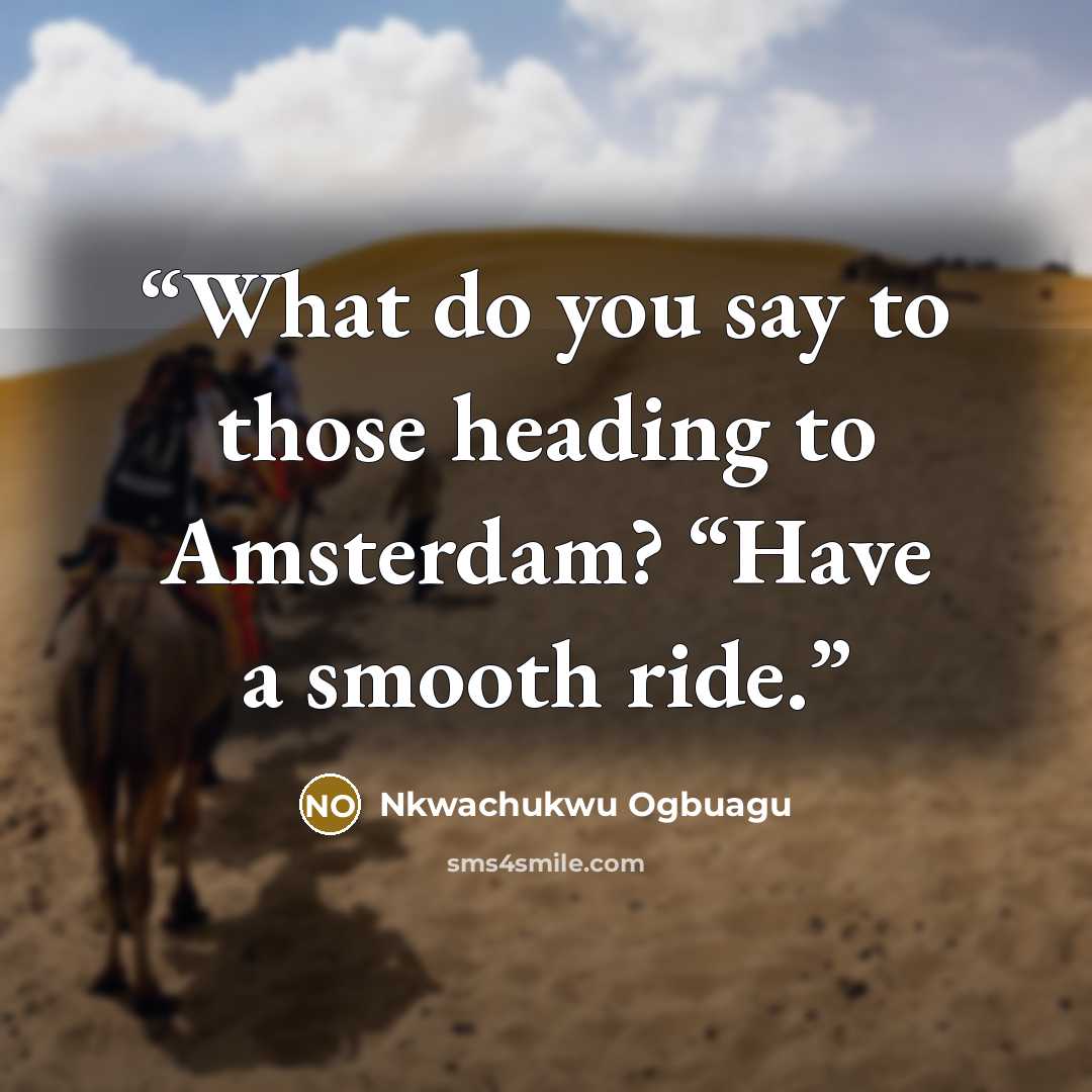 “What do you say to those heading to Amsterdam? “Have a smooth ride.” quote by Nkwachukwu Ogbuagu