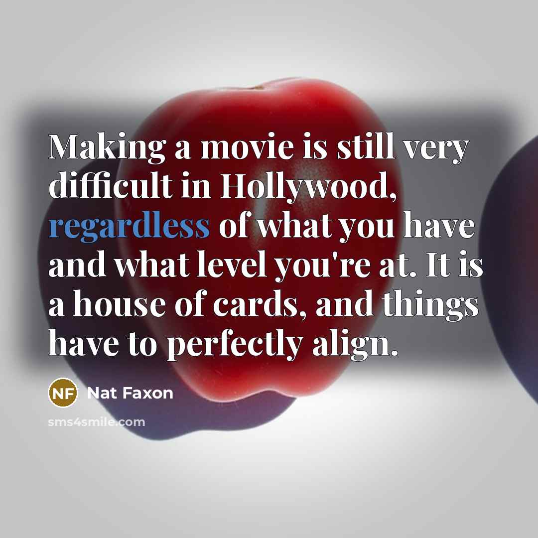 “Making a movie is still very difficult in Hollywood, regardless of what you have and what level you're at. It is a house of cards, and things have to perfectly align.” quote by Nat Faxon