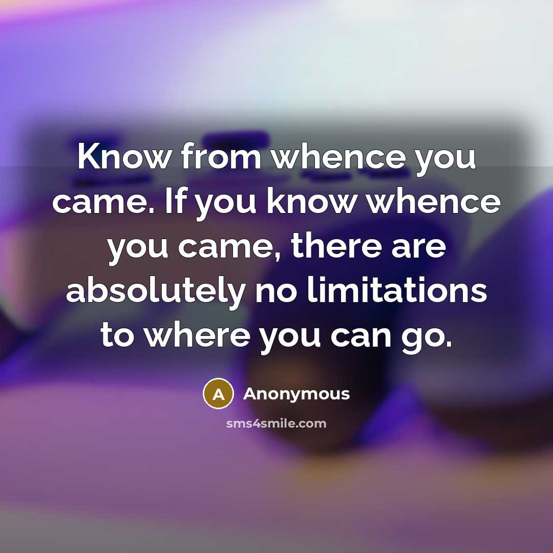 “Know from whence you came. If you know whence you came, there are absolutely no limitations to where you can go.” quote by Anonymous