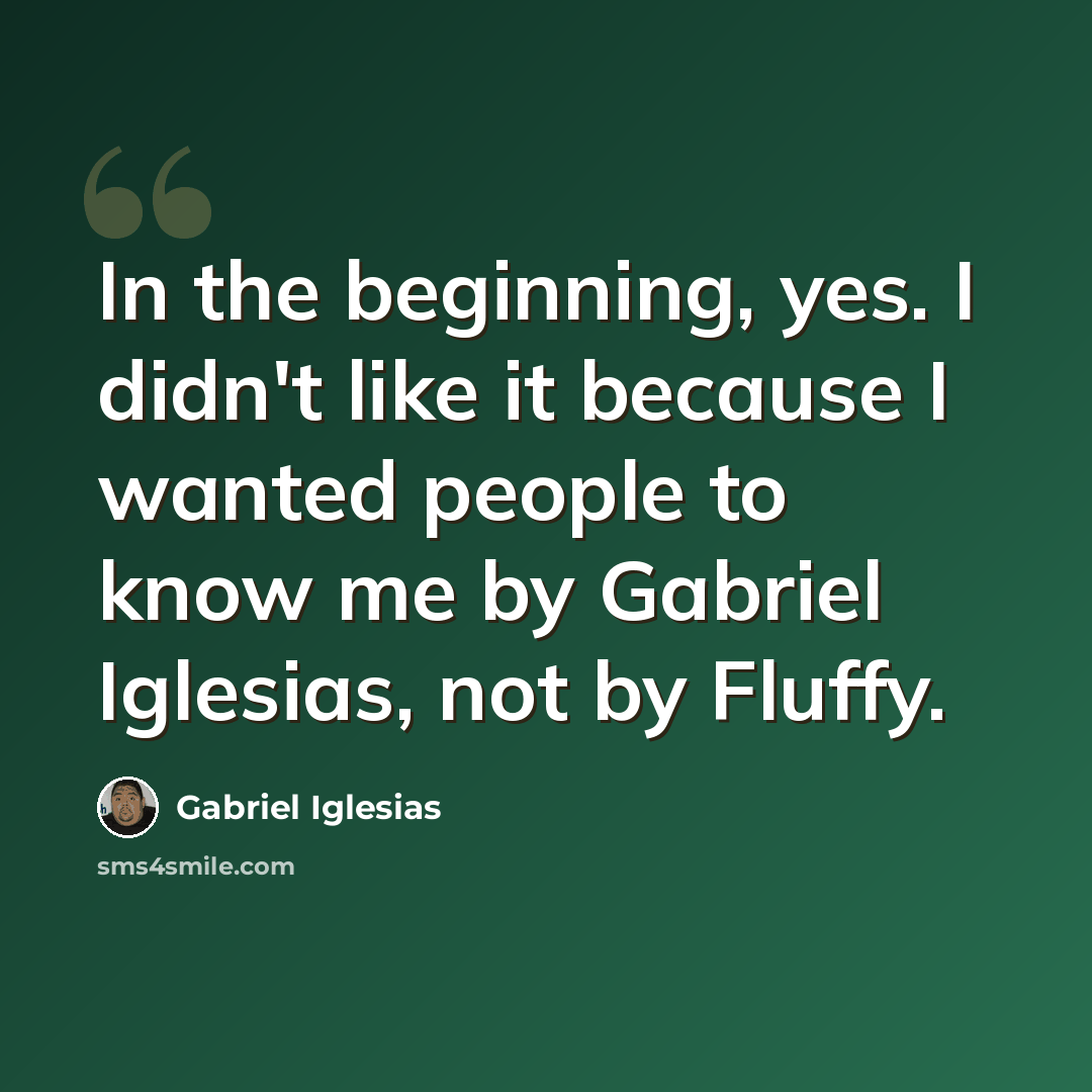 “In the beginning, yes. I didn't like it because I wanted people to know me by Gabriel Iglesias, not by Fluffy.” quote by Gabriel Iglesias