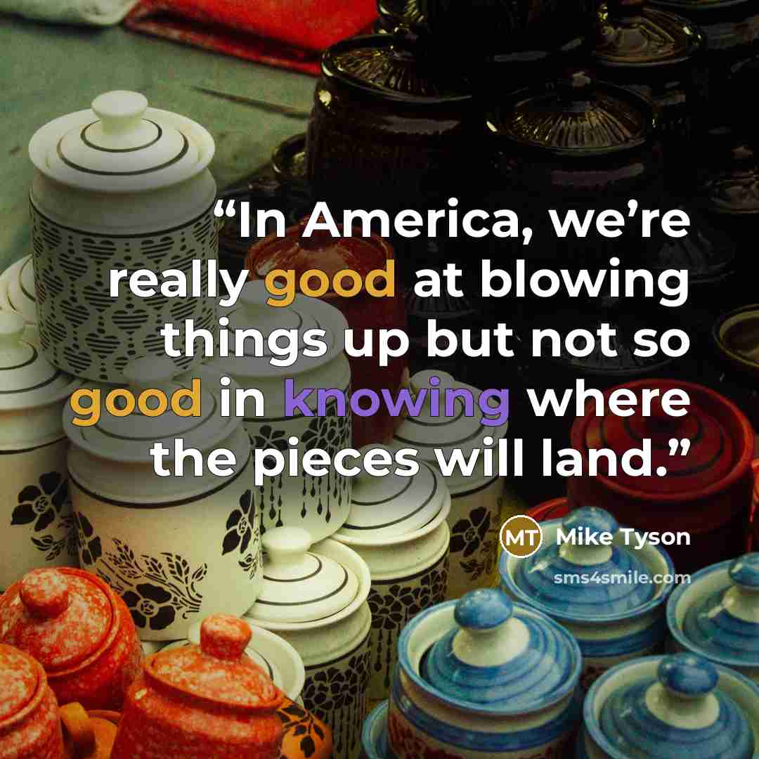 “In America, we’re really good at blowing things up but not so good in knowing where the pieces will land.” quote by Mike Tyson
