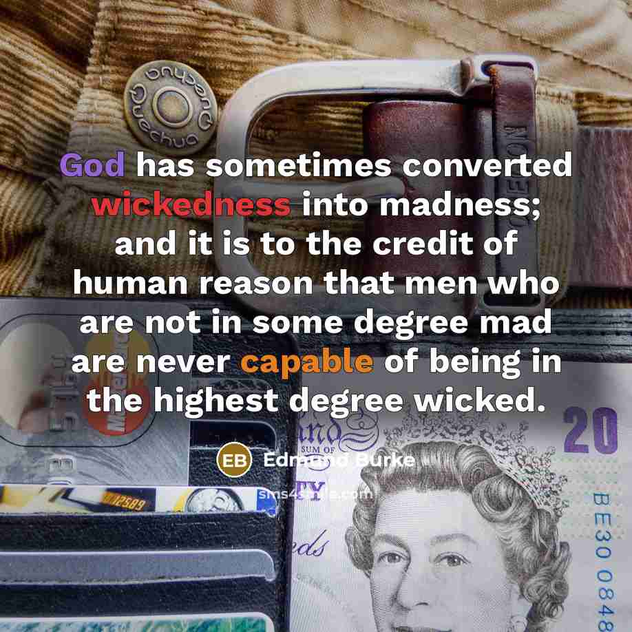 “God has sometimes converted wickedness into madness; and it is to the credit of human reason that men who are not in some degree mad are never capable of being in the highest degree wicked.” quote by Edmund Burke