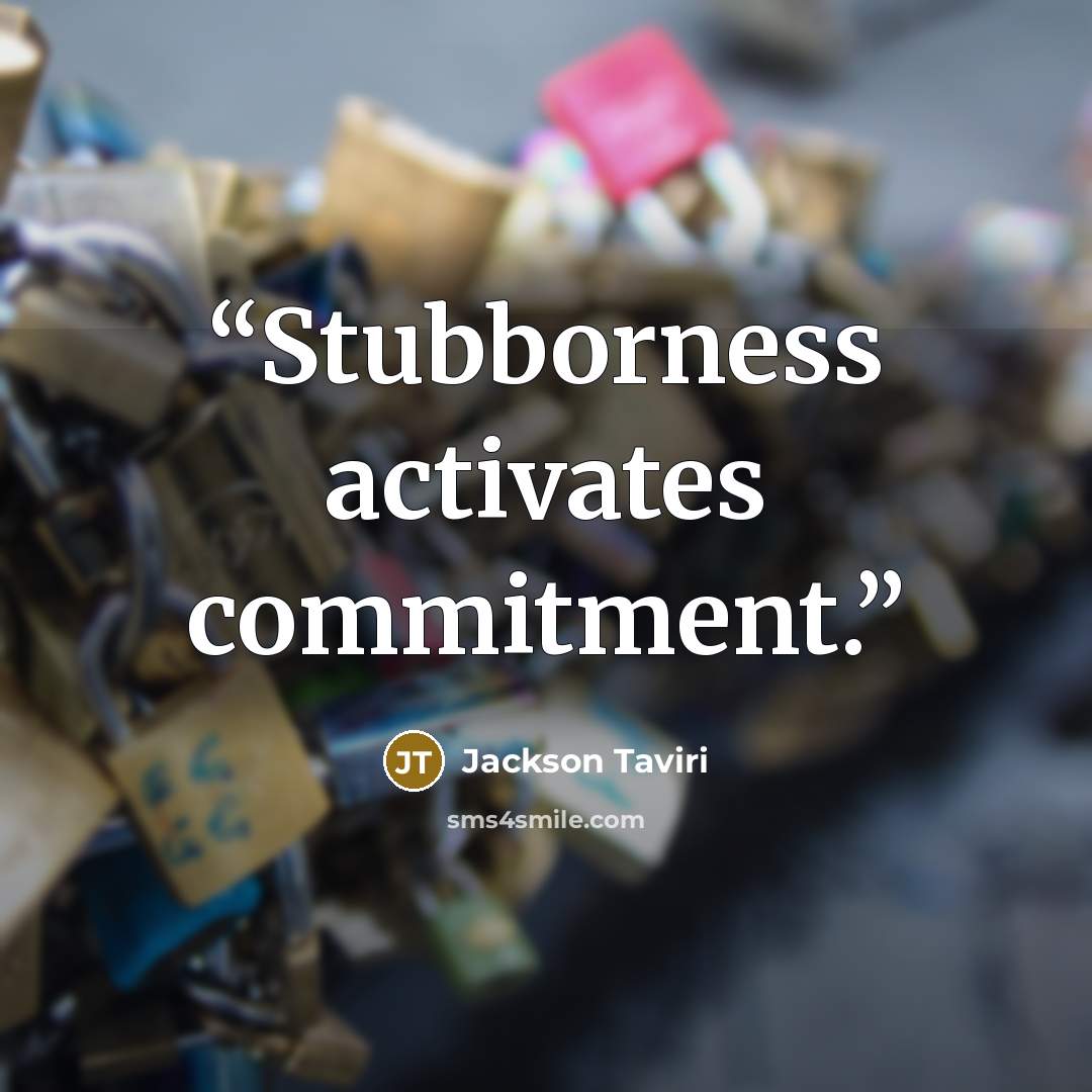 “Stubborness activates commitment.” quote by Jackson Taviri