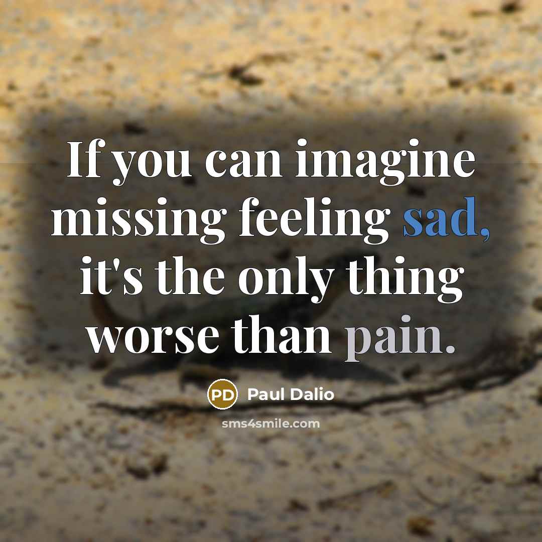 “If you can imagine missing feeling sad, it's the only thing worse than pain.” quote by Paul Dalio