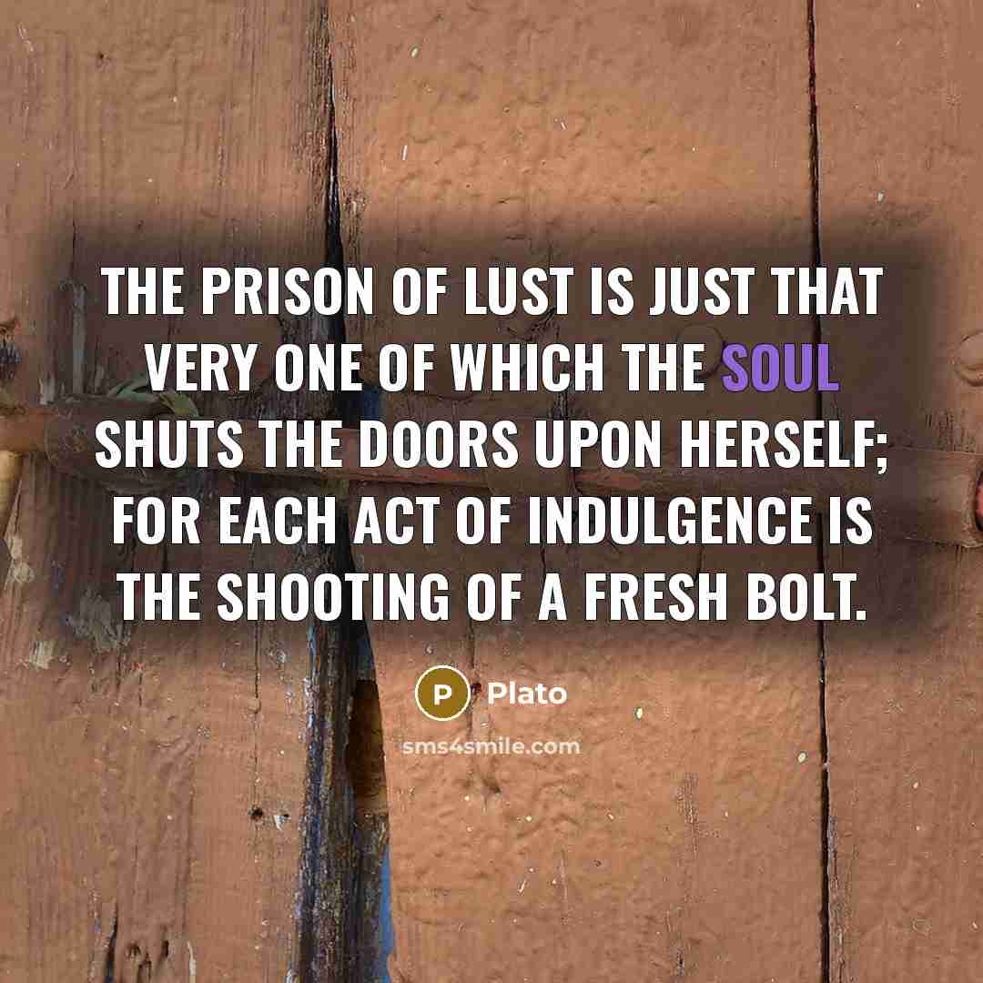 “The prison of lust is just that very one of which the soul shuts the doors upon herself; for each act of indulgence is the shooting of a fresh bolt.” quote by Plato