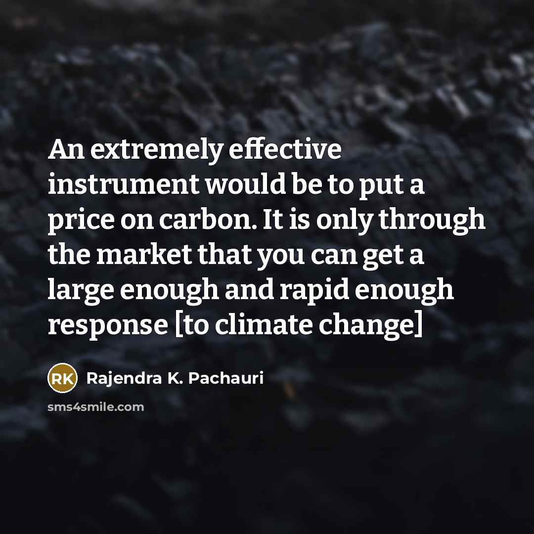 “An extremely effective instrument would be to put a price on carbon. It is only through the market that you can get a large enough and rapid enough response [to climate change]” quote by Rajendra K. Pachauri