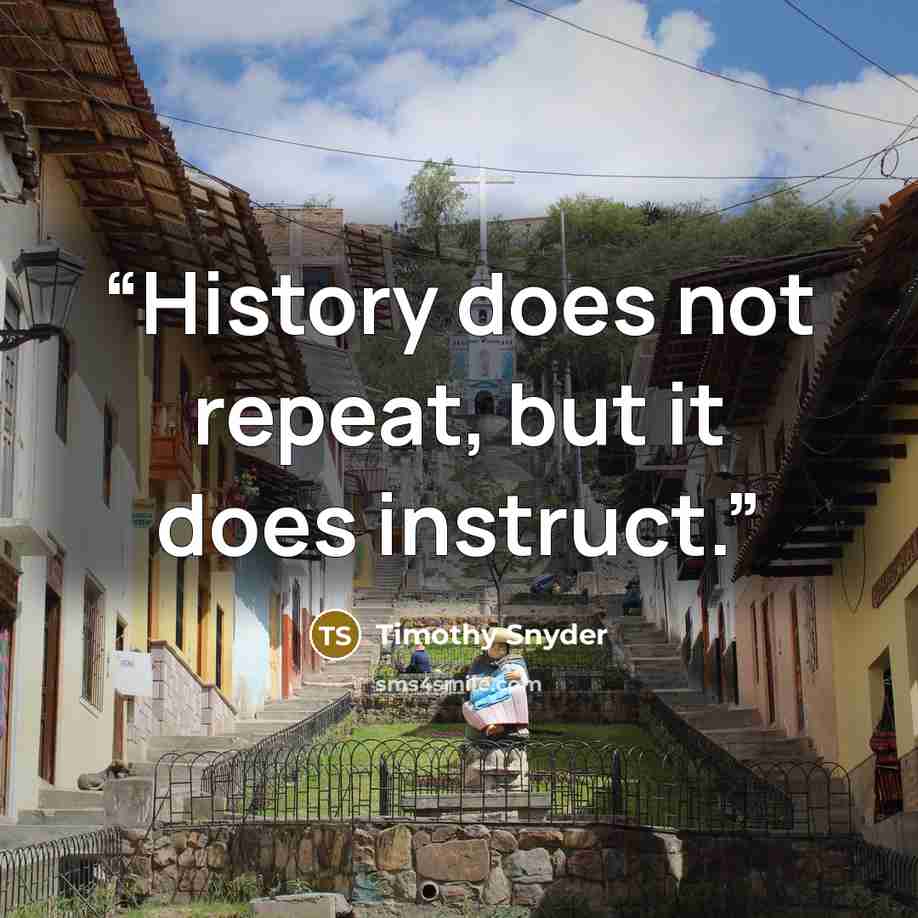 “History does not repeat, but it does instruct.” quote by Timothy Snyder