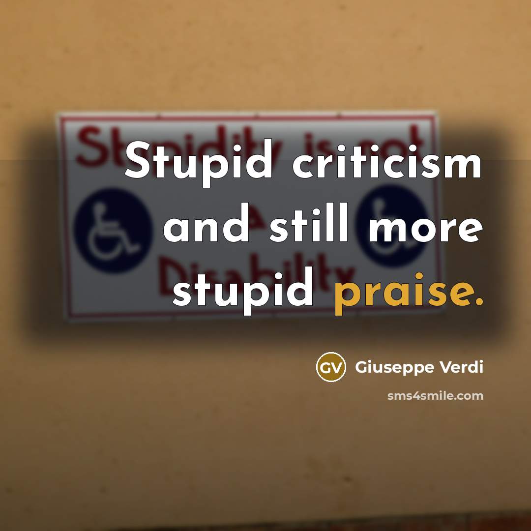 “Stupid criticism and still more stupid praise.” quote by Giuseppe Verdi