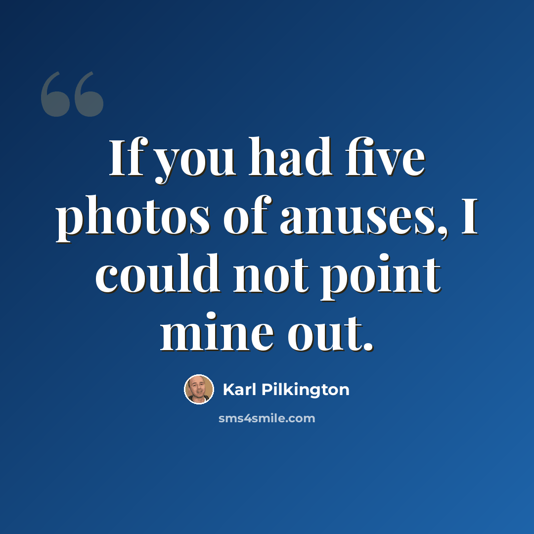 “If you had five photos of anuses, I could not point mine out.” quote by Karl Pilkington