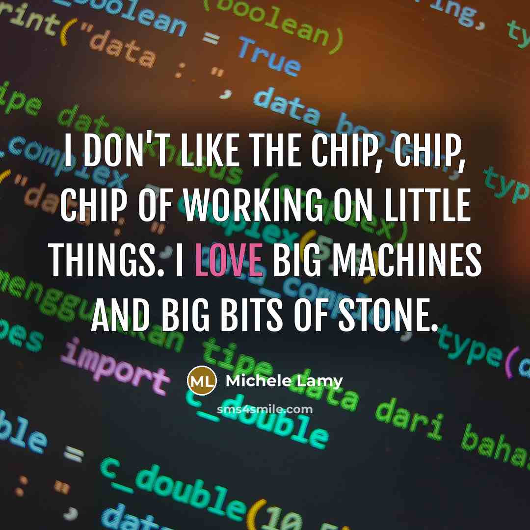 “I don't like the chip, chip, chip of working on little things. I love big machines and big bits of stone.” quote by Michele Lamy