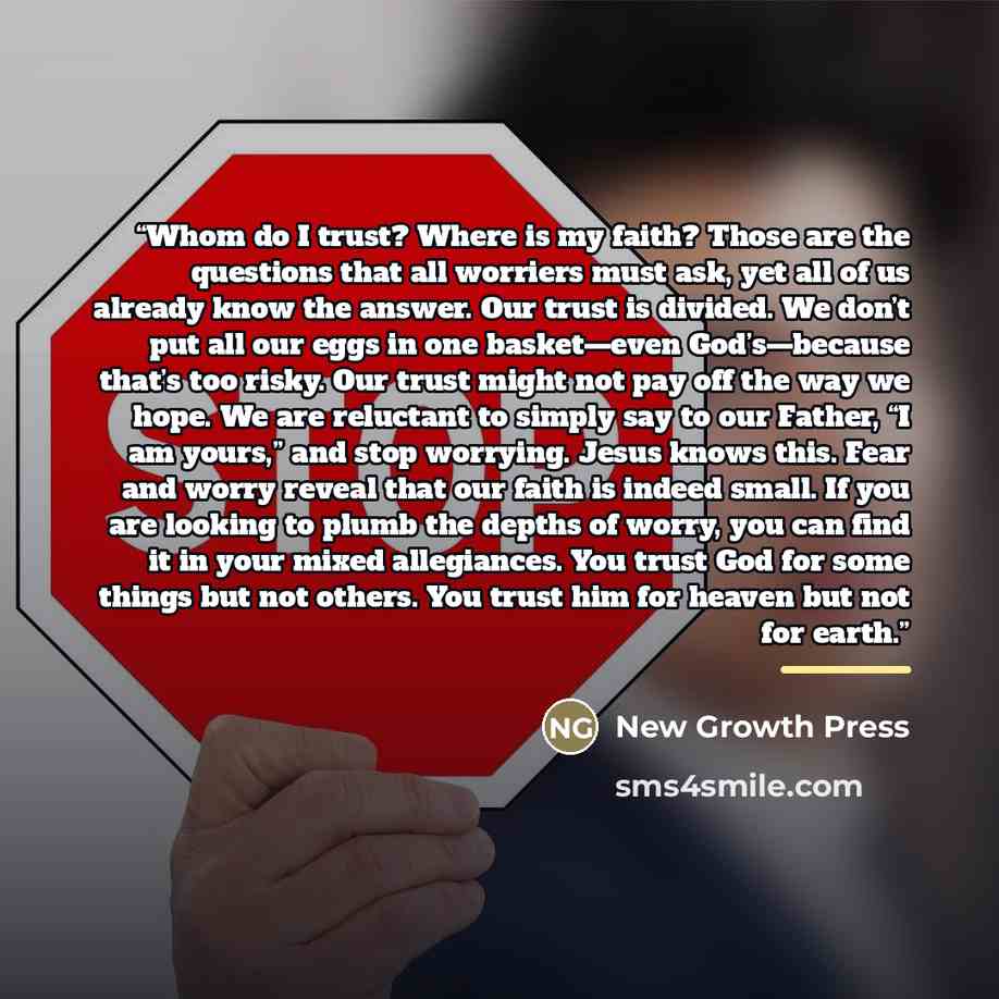 “Whom do I trust? Where is my faith? Those are the questions that all worriers must ask, yet all of us already know the answer. Our trust is divided. We don’t put all our eggs in one basket—even God’s—because that’s too risky. Our trust might not pay off the way we hope. We are reluctant to simply…” quote by New Growth Press