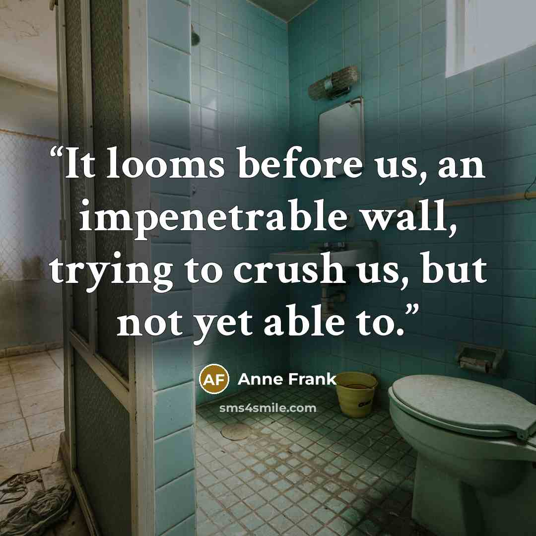 “It looms before us, an impenetrable wall, trying to crush us, but not yet able to.” quote by Anne Frank