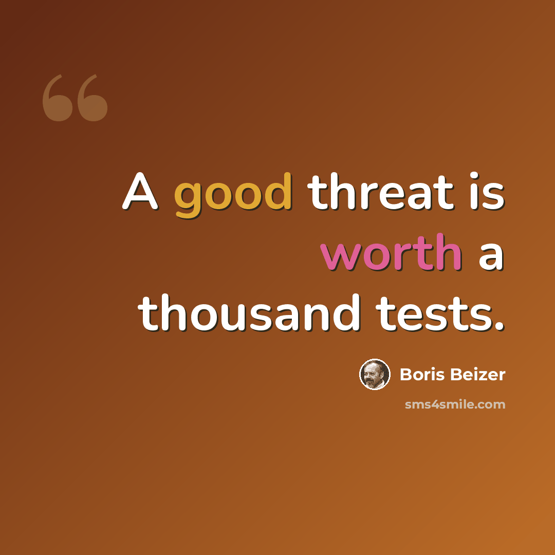 “A good threat is worth a thousand tests.” quote by Boris Beizer
