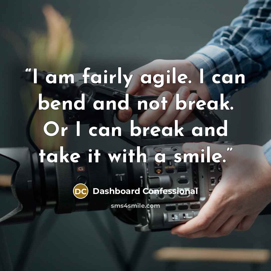 “I am fairly agile. I can bend and not break. Or I can break and take it with a smile.” quote by Dashboard Confessional