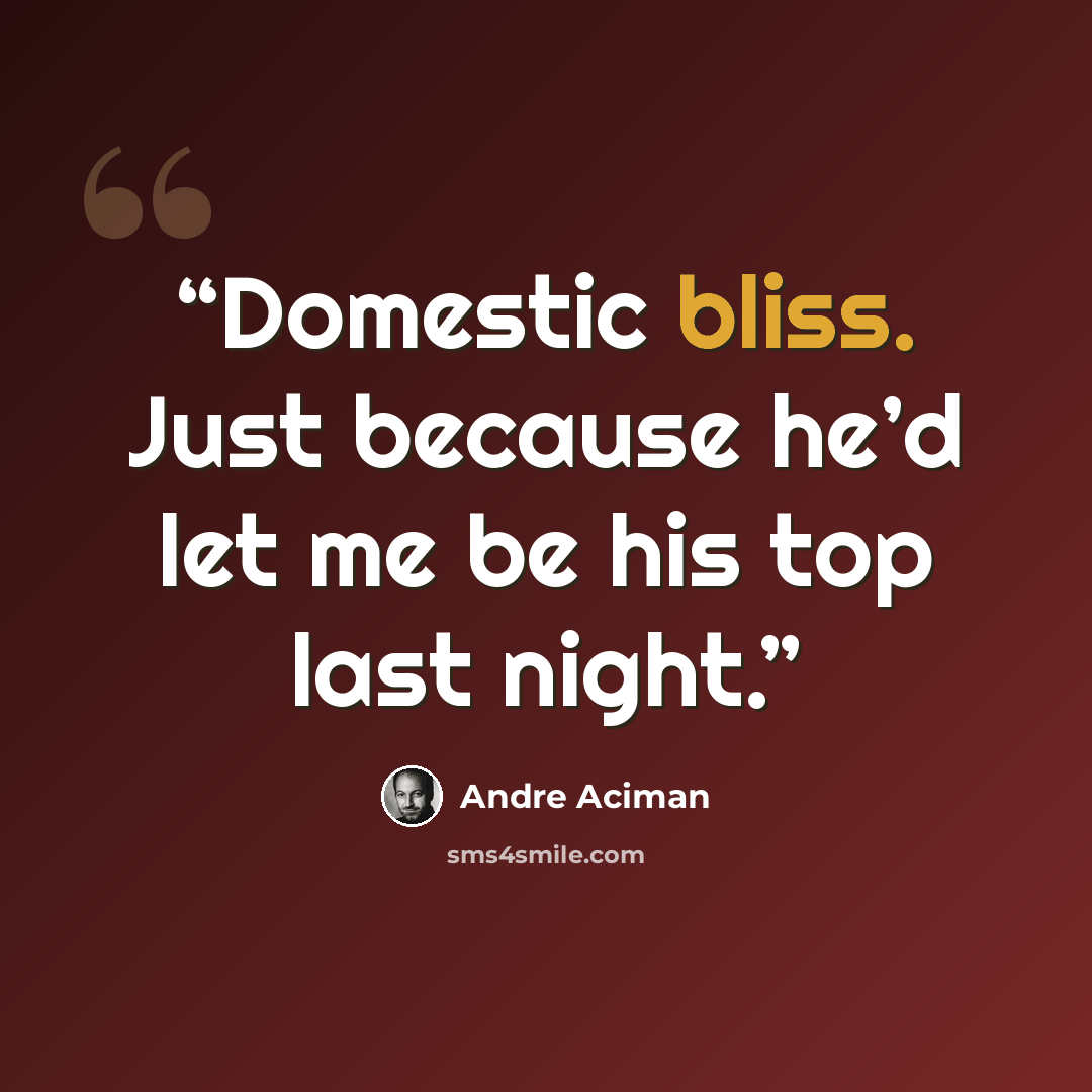 “Domestic bliss. Just because he’d let me be his top last night.” quote by André Aciman