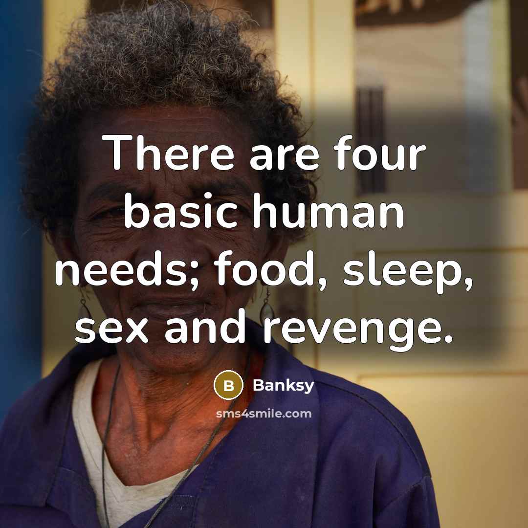 “There are four basic human needs; food, sleep, sex and revenge.” quote by Banksy