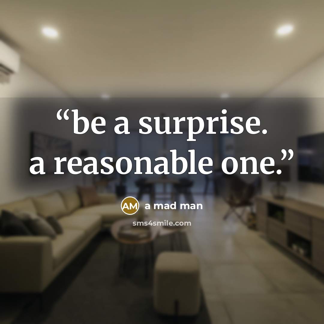 “be a surprise. a reasonable one.” quote by a mad man