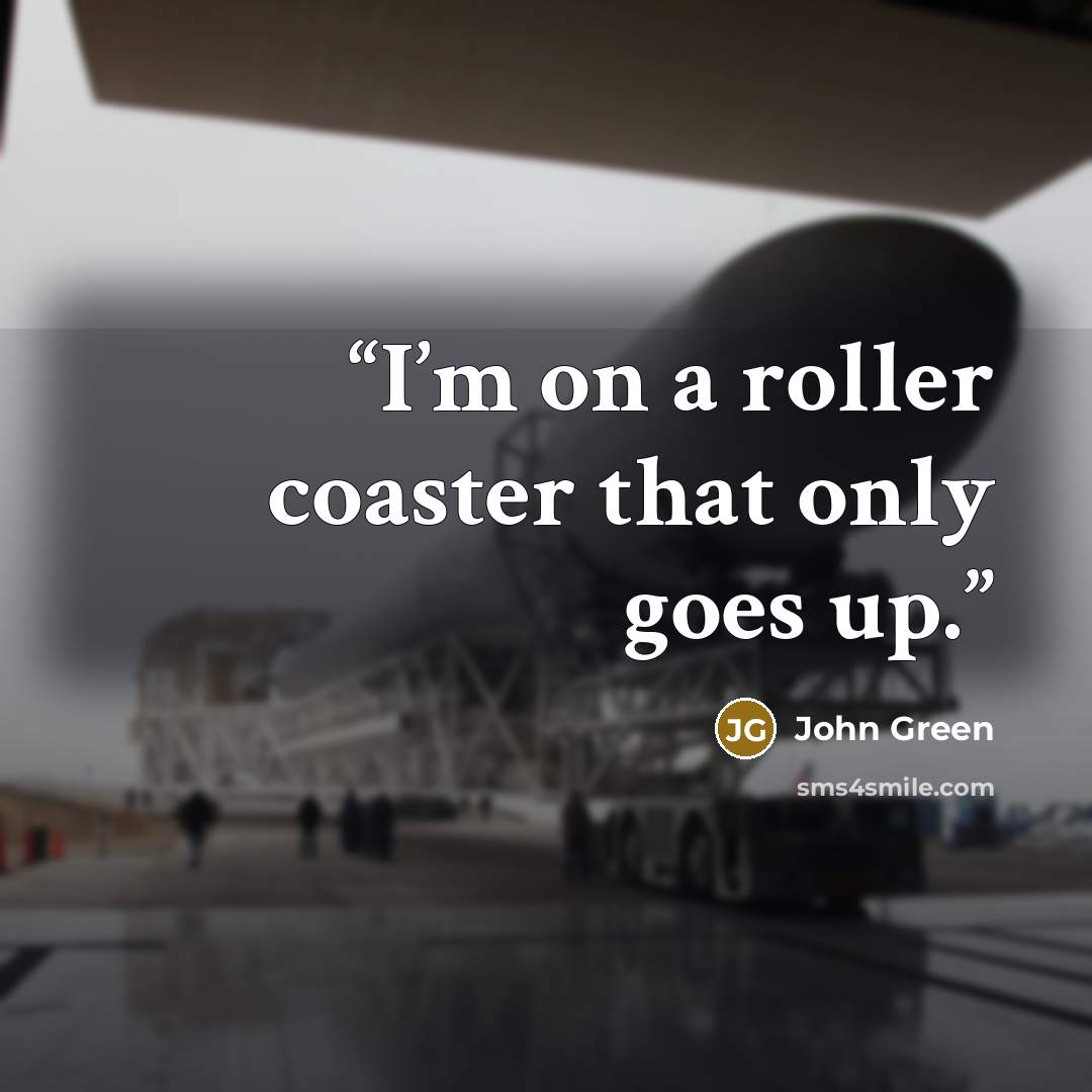 “I’m on a roller coaster that only goes up.” quote by John Green