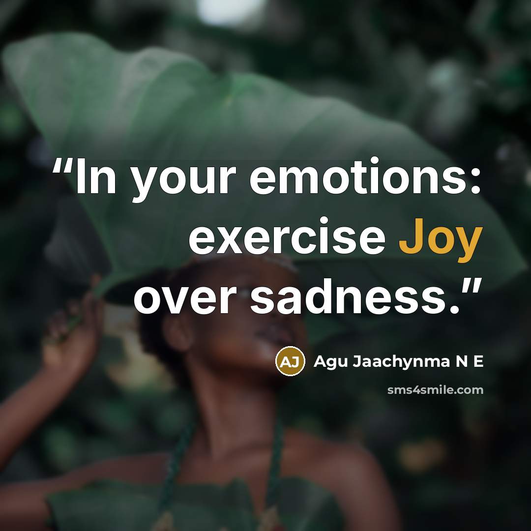 “In your emotions: exercise Joy over sadness.” quote by Agu Jaachynma N E