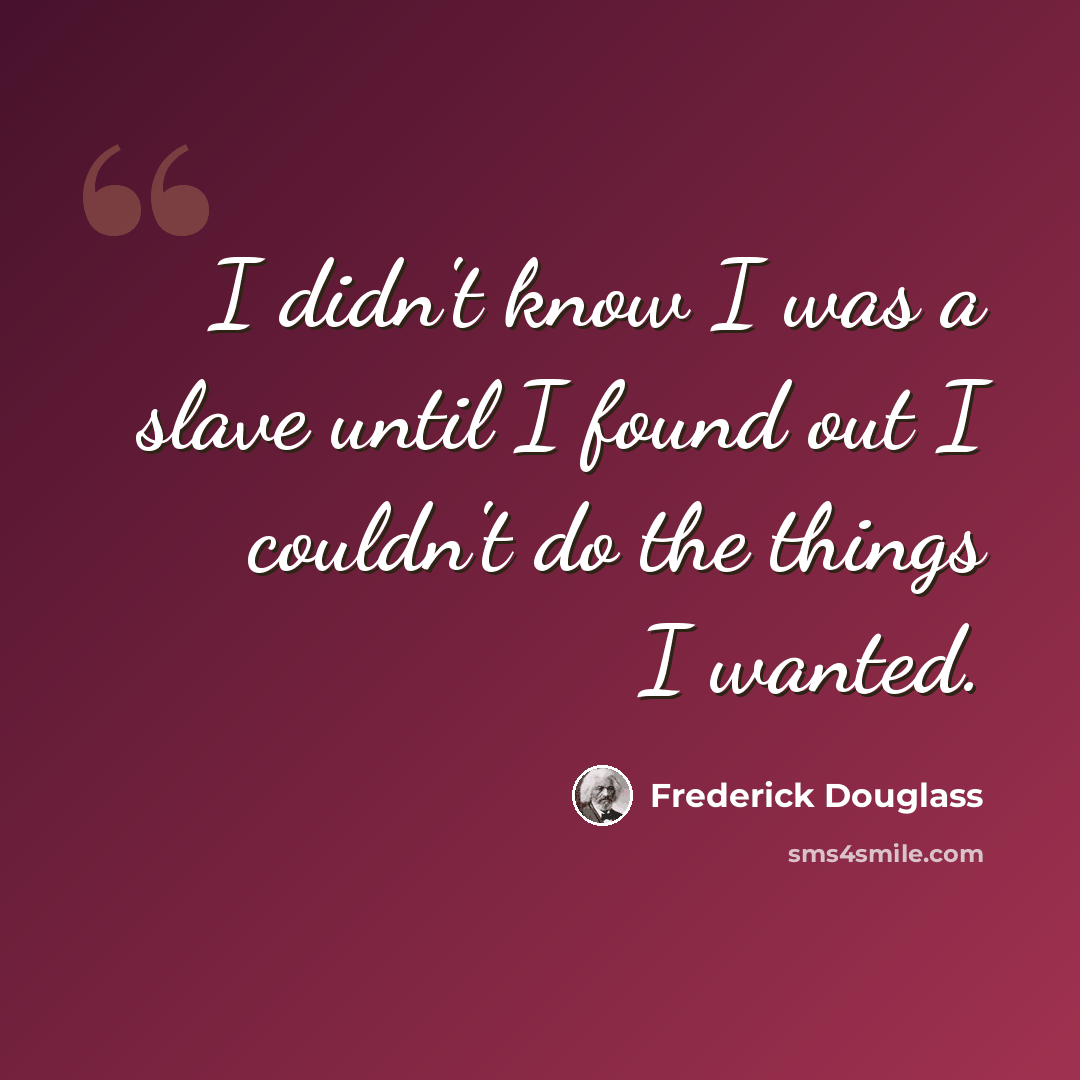 “I didn't know I was a slave until I found out I couldn't do the things I wanted.” quote by Frederick Douglass