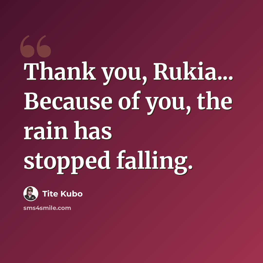 “Thank you, Rukia... Because of you, the rain has stopped falling.” quote by Tite Kubo