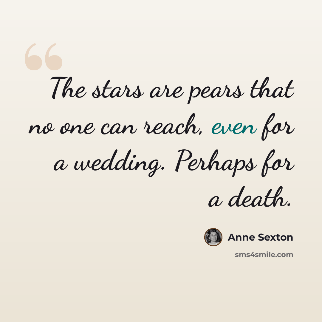 “The stars are pears that no one can reach, even for a wedding. Perhaps for a death.” quote by Anne Sexton