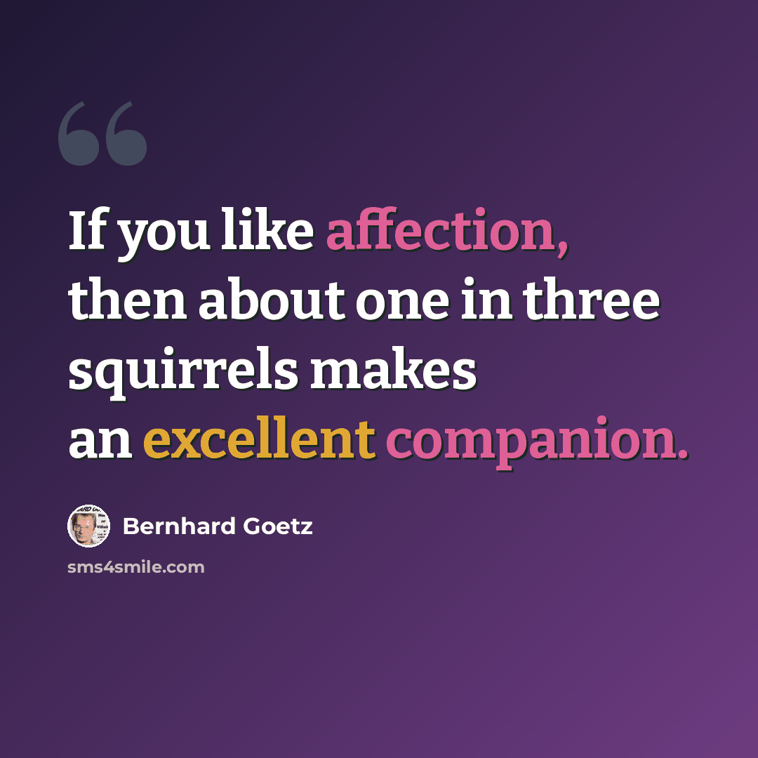 “If you like affection, then about one in three squirrels makes an excellent companion.” quote by Bernhard Goetz