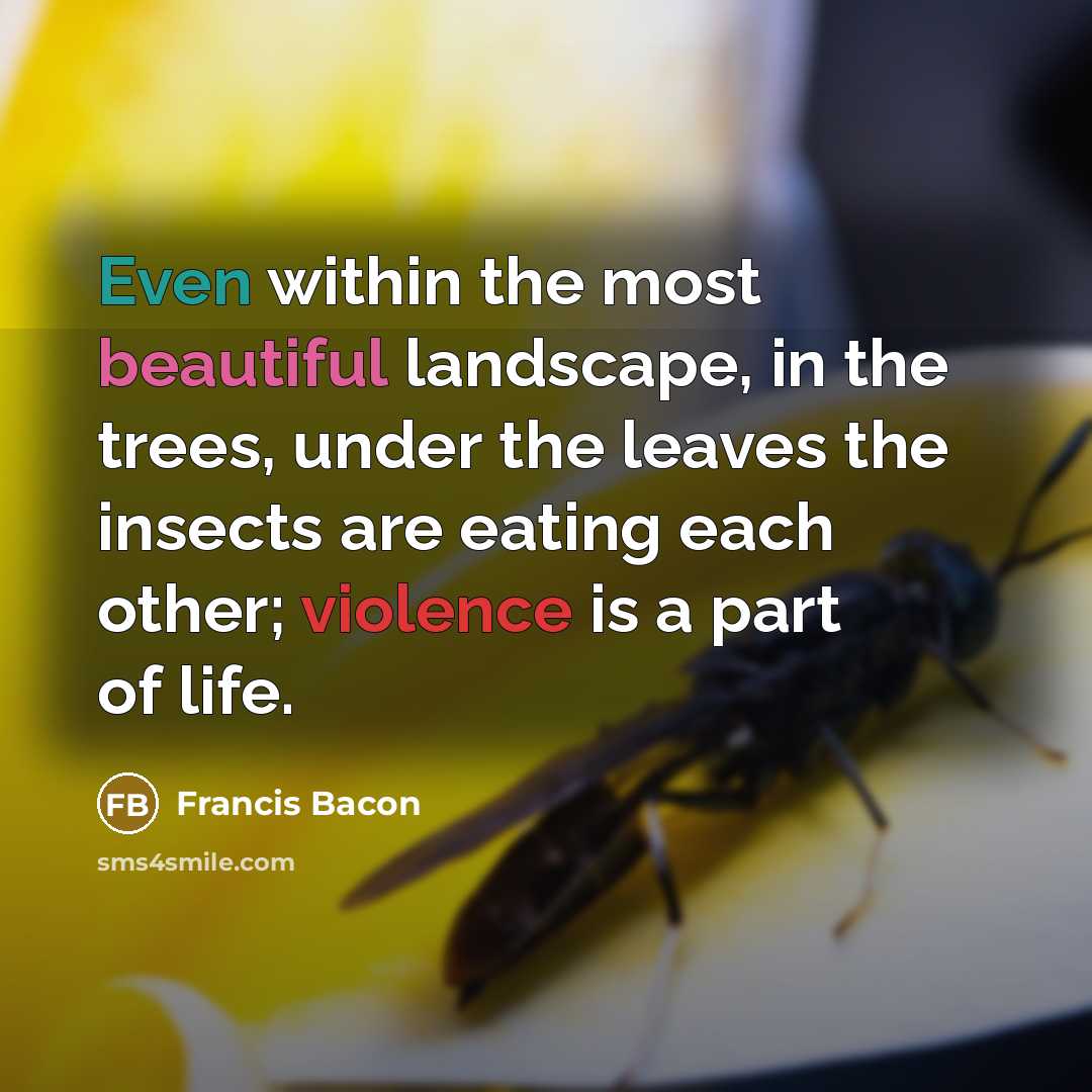 “Even within the most beautiful landscape, in the trees, under the leaves the insects are eating each other; violence is a part of life.” quote by Francis Bacon