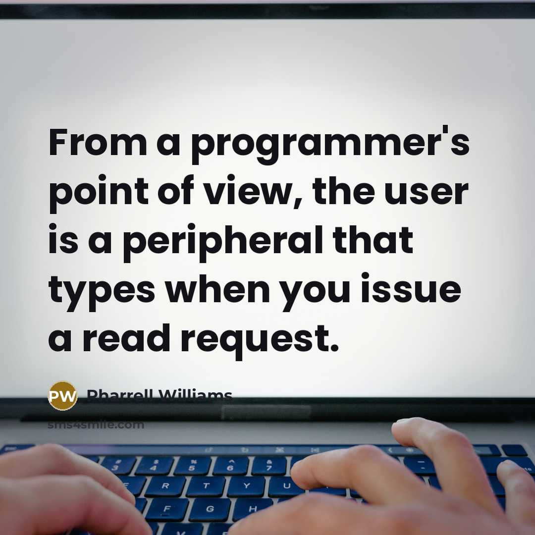 “From a programmer's point of view, the user is a peripheral that types when you issue a read request.” quote by Pharrell Williams
