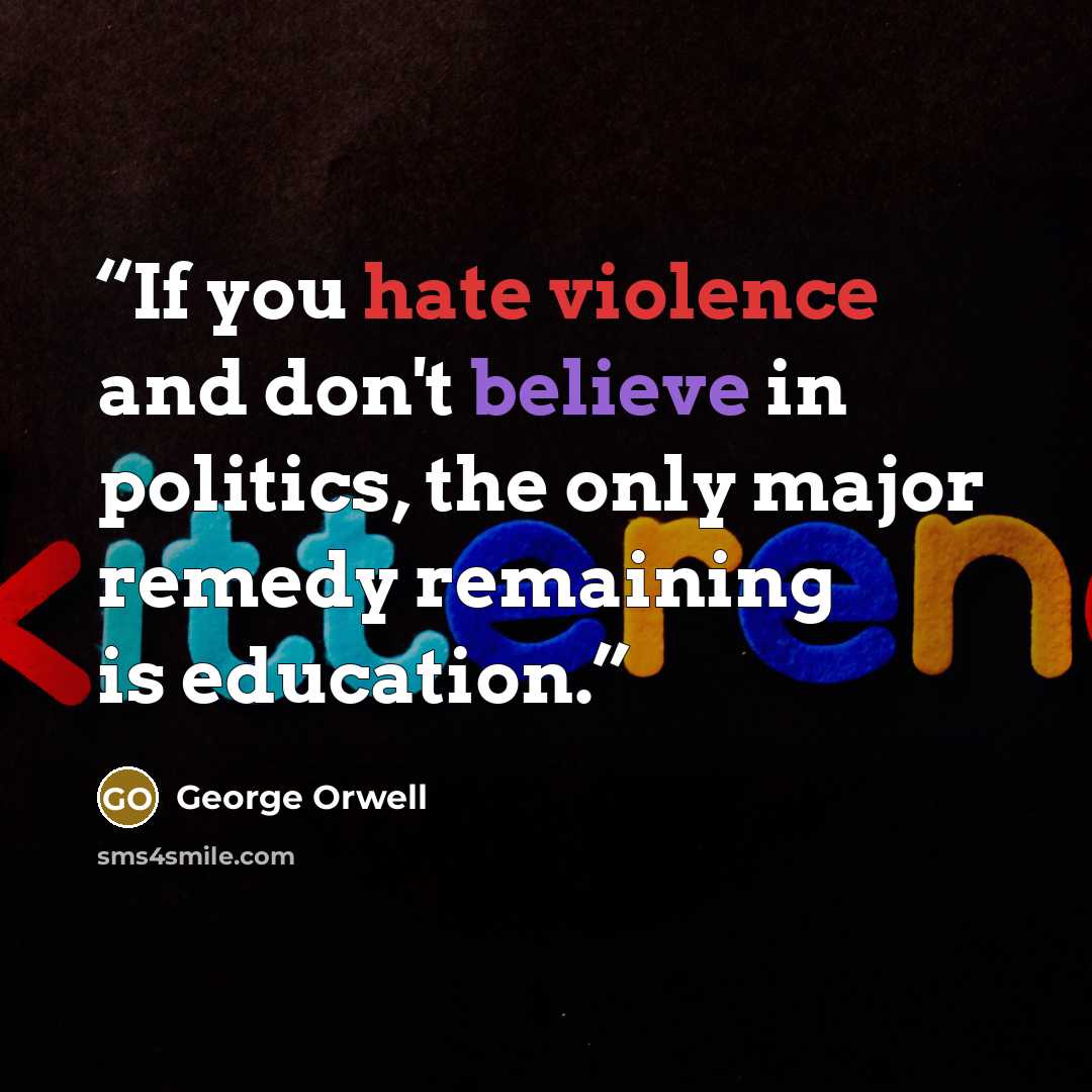 “If you hate violence and don't believe in politics, the only major remedy remaining is education.” quote by George Orwell