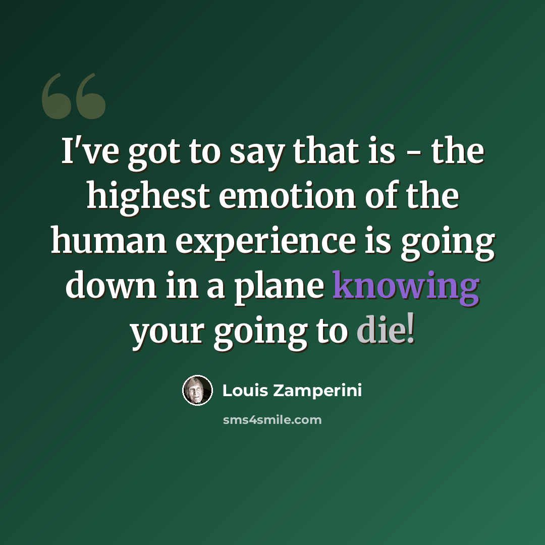 “I've got to say that is - the highest emotion of the human experience is going down in a plane knowing your going to die!” quote by Louis Zamperini