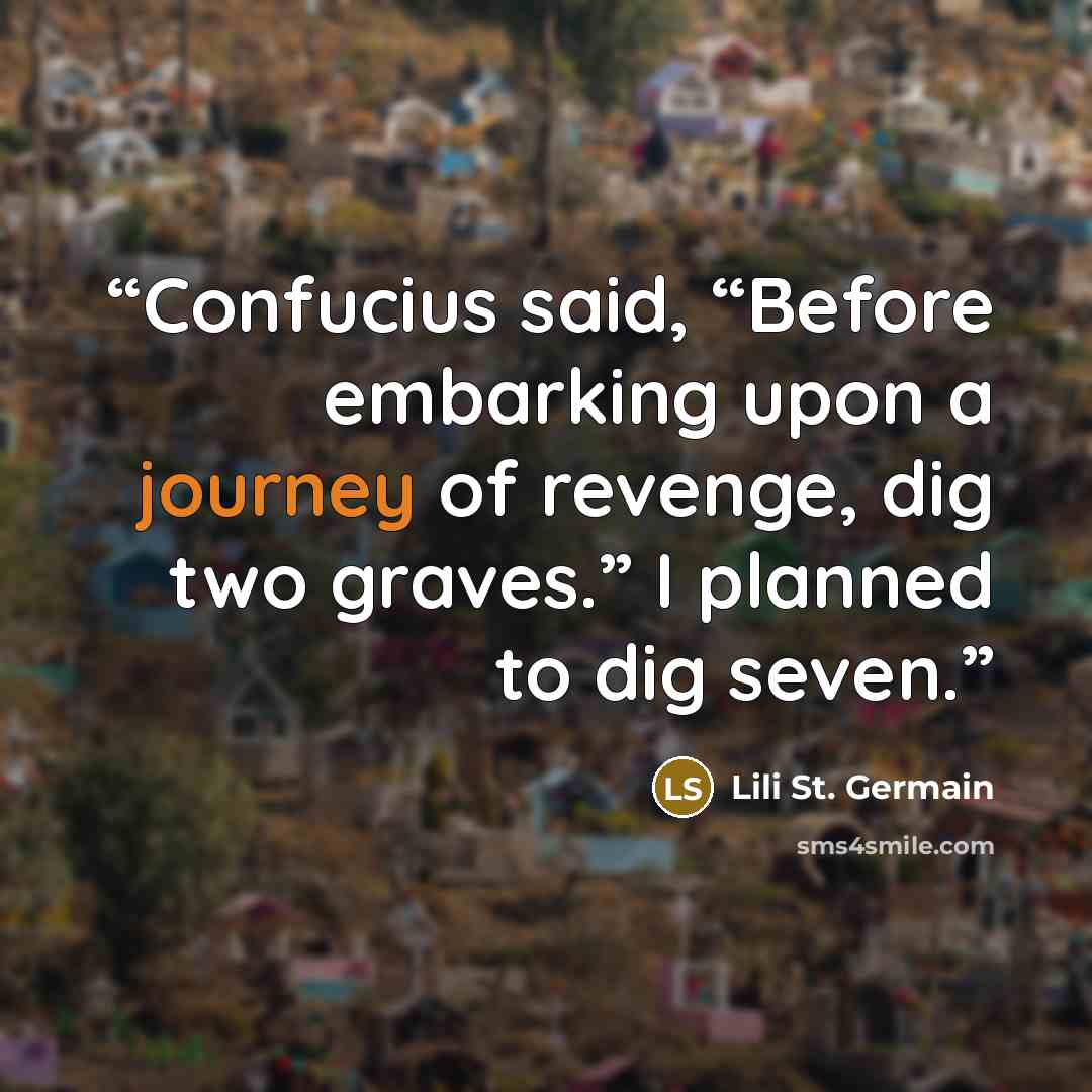 “Confucius said, “Before embarking upon a journey of revenge, dig two graves.” I planned to dig seven.” quote by Lili St. Germain
