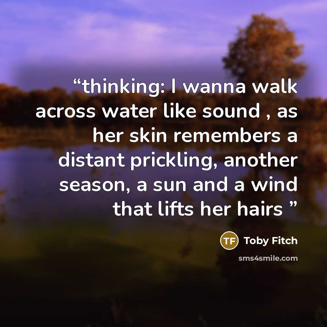 “thinking: I wanna walk across water like sound , as her skin remembers a distant prickling, another season, a sun and a wind that lifts her hairs” quote by Toby Fitch