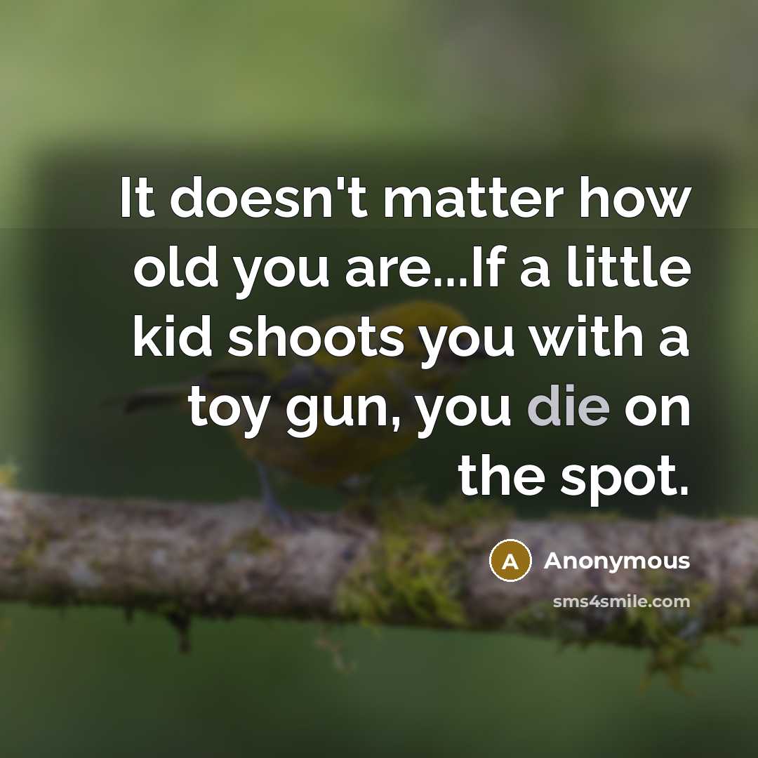 “It doesn't matter how old you are...If a little kid shoots you with a toy gun, you die on the spot.” quote by Anonymous