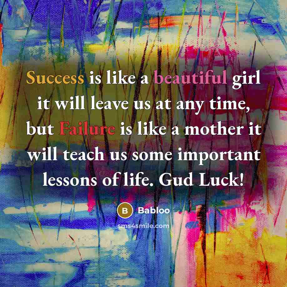 “Success is like a beautiful girl it will leave us at any time, but Failure is like a mother it will teach us some important lessons of life. Gud Luck!” quote by Babloo