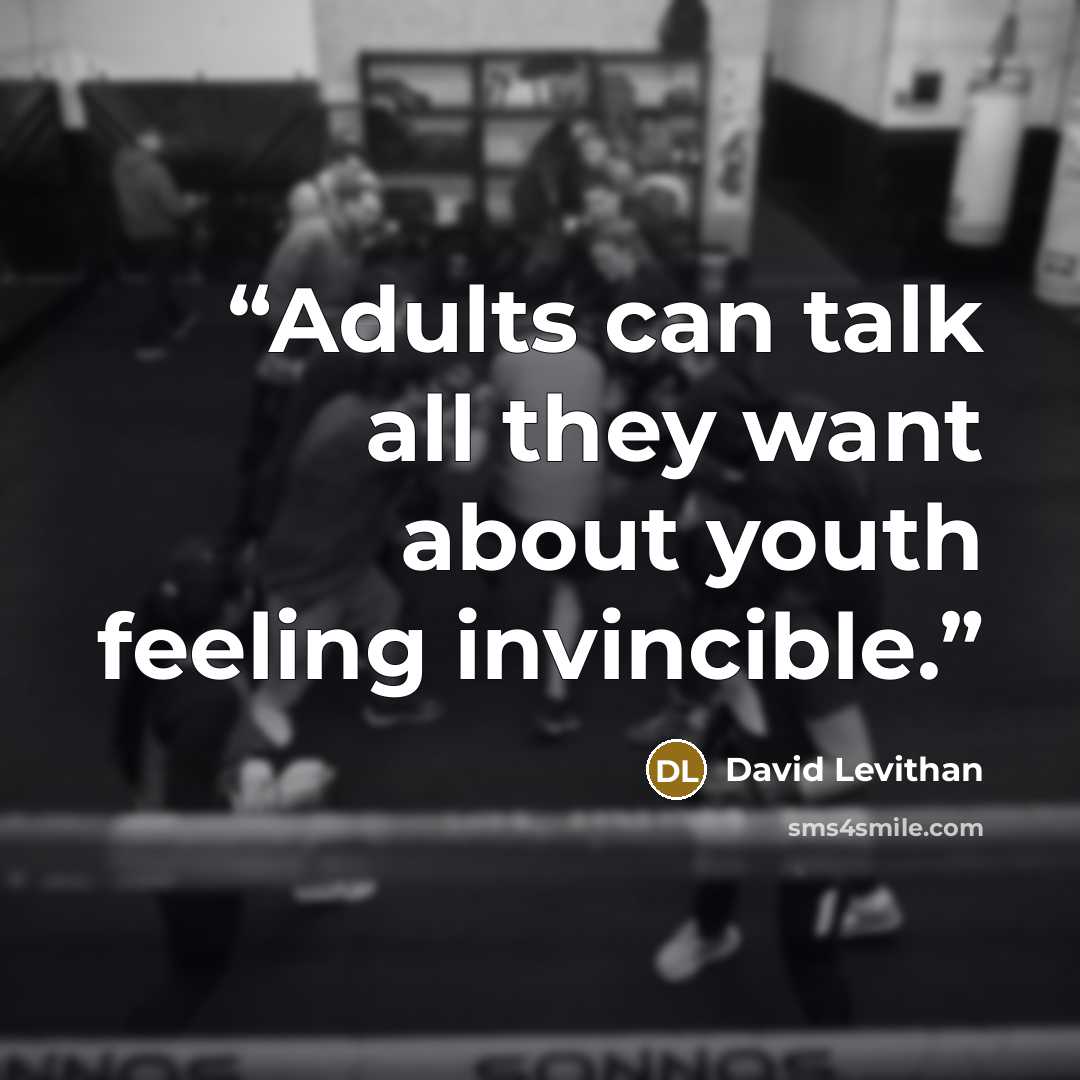 “Adults can talk all they want about youth feeling invincible.” quote by David Levithan