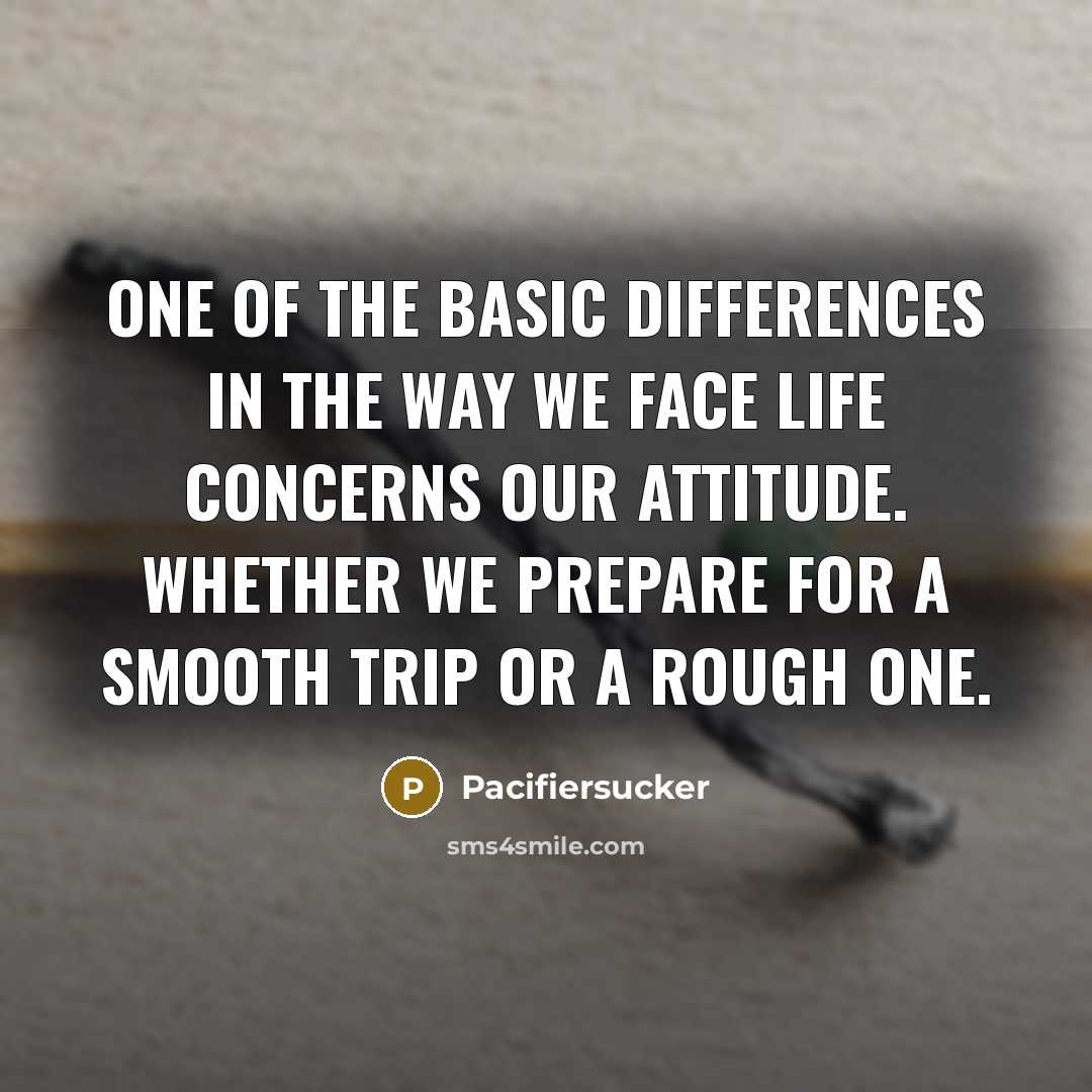 “One of the basic differences in the way we face life concerns our attitude. Whether we prepare for a smooth trip or a rough one.” quote by Pacifiersucker