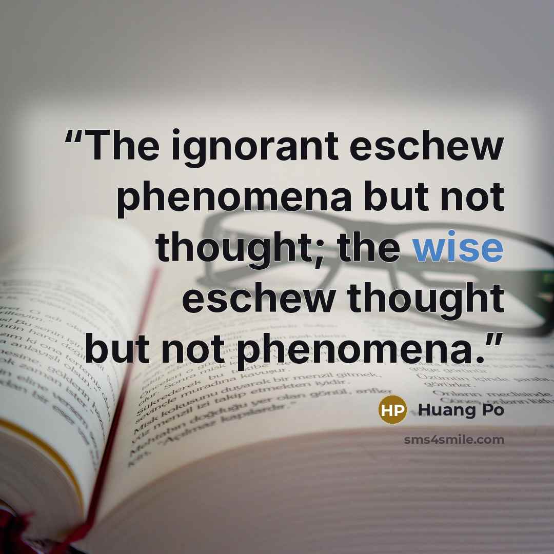 “The ignorant eschew phenomena but not thought; the wise eschew thought but not phenomena.” quote by Huang Po