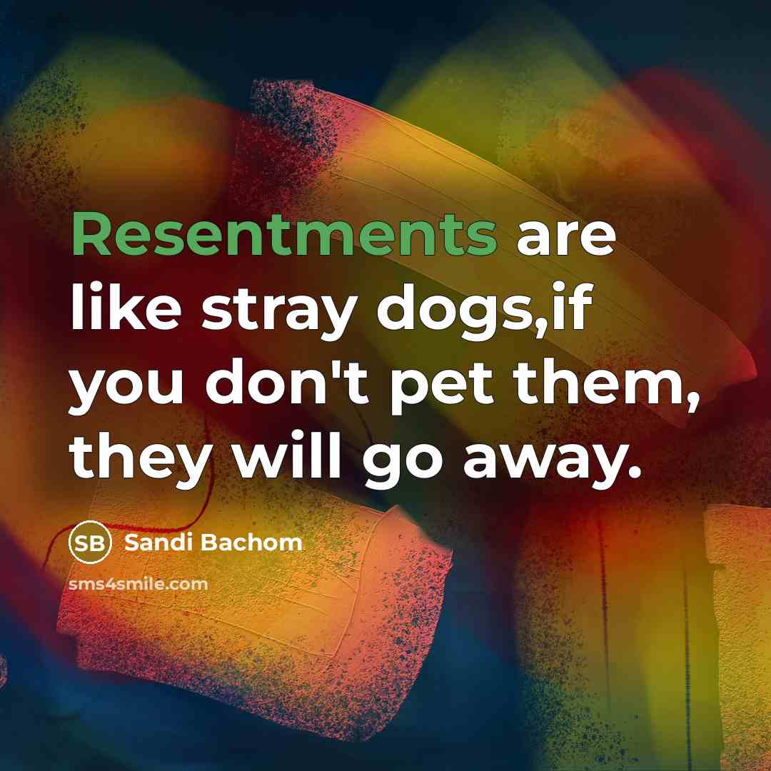 “Resentments are like stray dogs,if you don't pet them, they will go away.” quote by Sandi Bachom