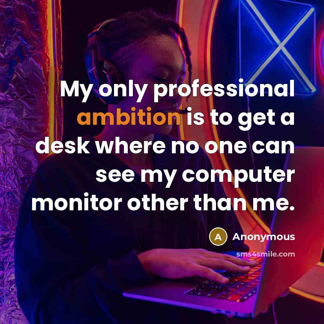 “My only professional ambition is to get a desk where no one can see my computer monitor other than me.” quote by Anonymous