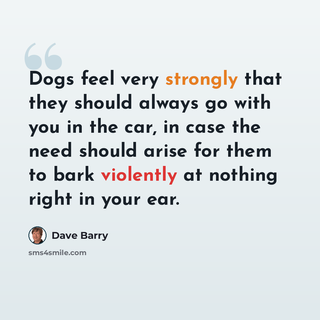 “Dogs feel very strongly that they should always go with you in the car, in case the need should arise for them to bark violently at nothing right in your ear.” quote by Dave Barry