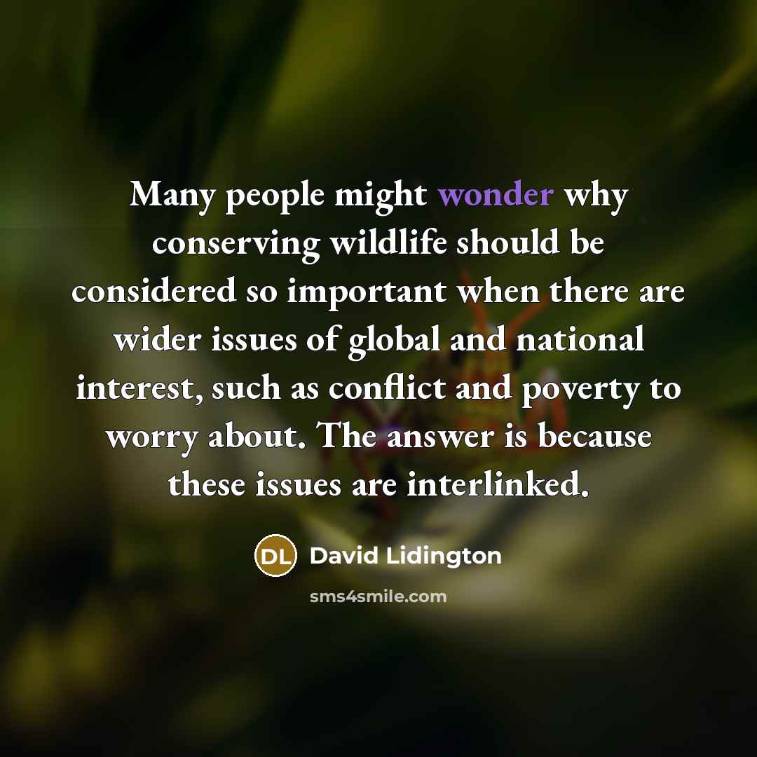 “Many people might wonder why conserving wildlife should be considered so important when there are wider issues of global and national interest, such as conflict and poverty to worry about. The answer is because these issues are interlinked.” quote by David Lidington