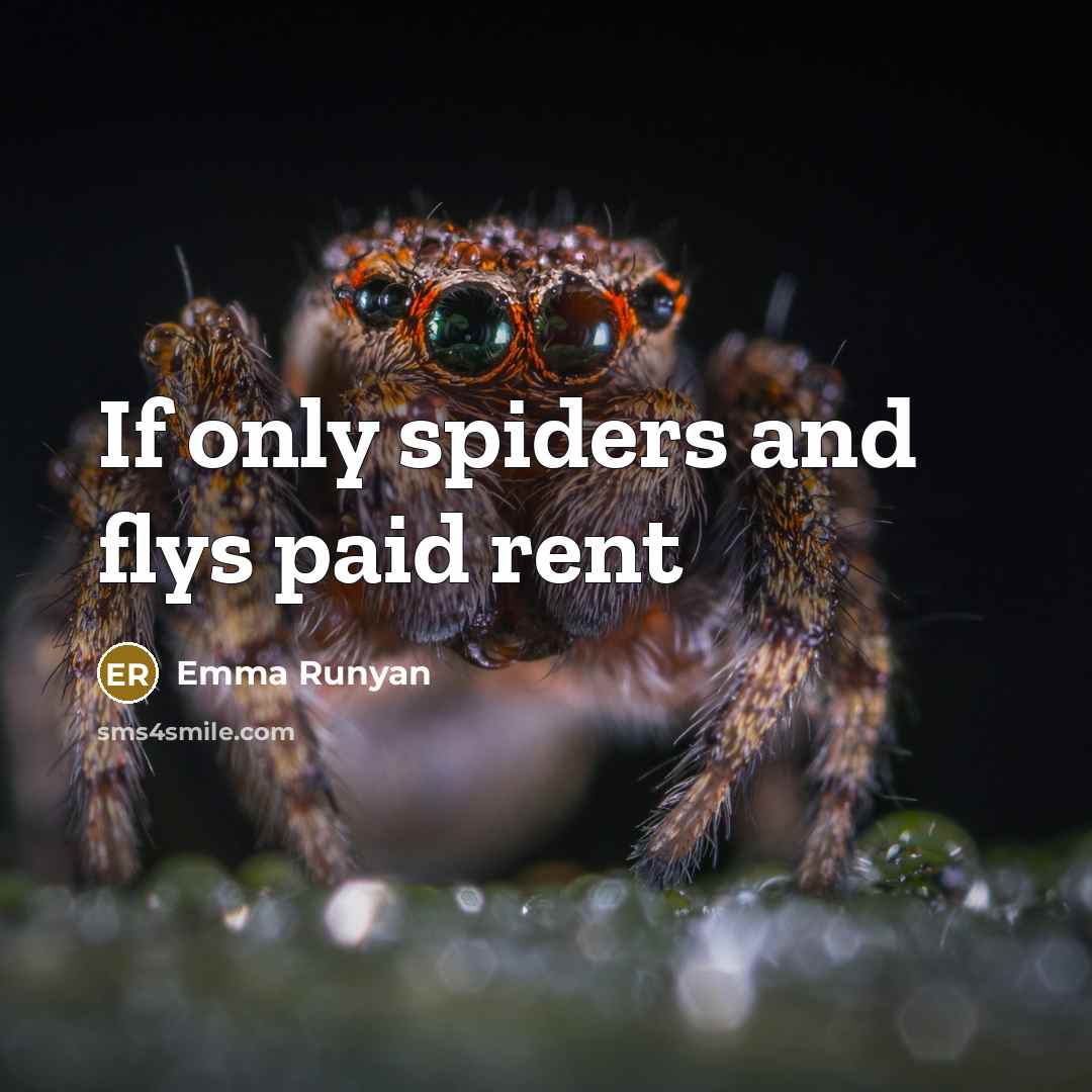 “If only spiders and flys paid rent” quote by Emma Runyan